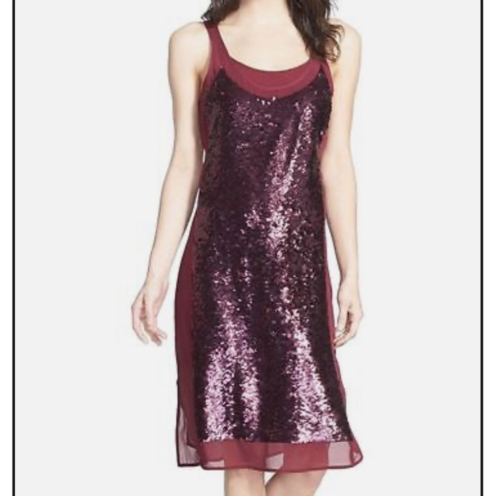 TROUVÉ • NWT burgundy sequin dress size XS